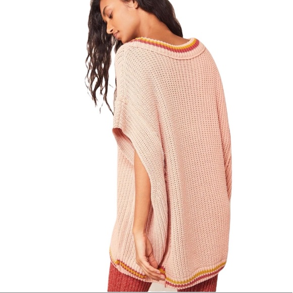 NEW Free People Slouchy Sweater Oversized Tunic Mini V-Neck Cotton Blend Pink XS - Picture 3 of 16